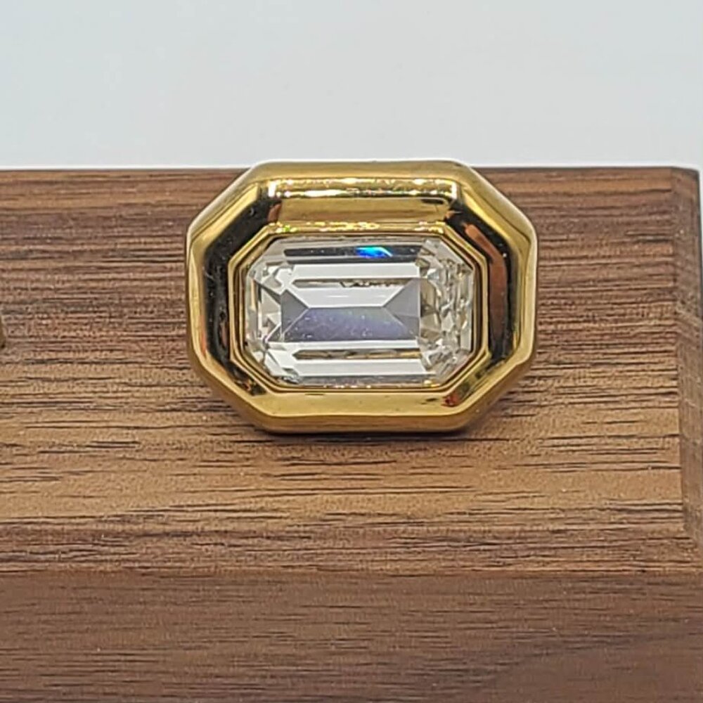 J. Crew Factory Gold Octagon Ring with Clear Emerald-Cut Stone